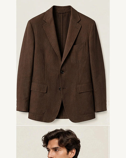 DFCOLOR::Chocolate::product — Olive Unstructured Linen-Look Cotton Blazer