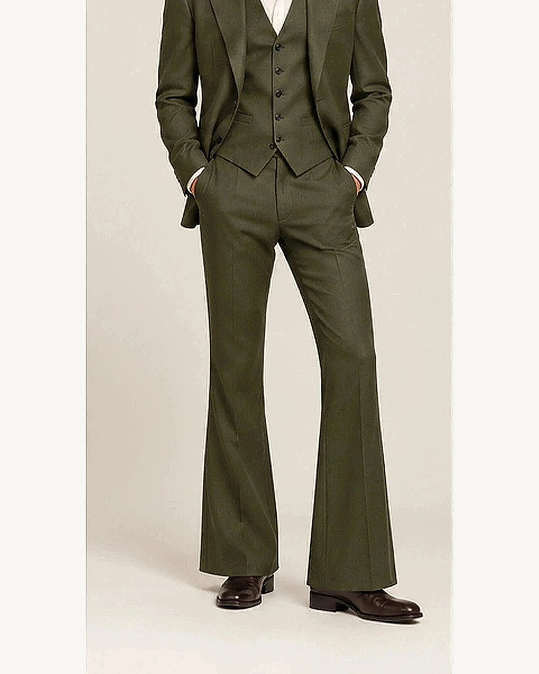 DFCOLOR::Olive::onbody — Retro 70s Three-Piece Flare Suit