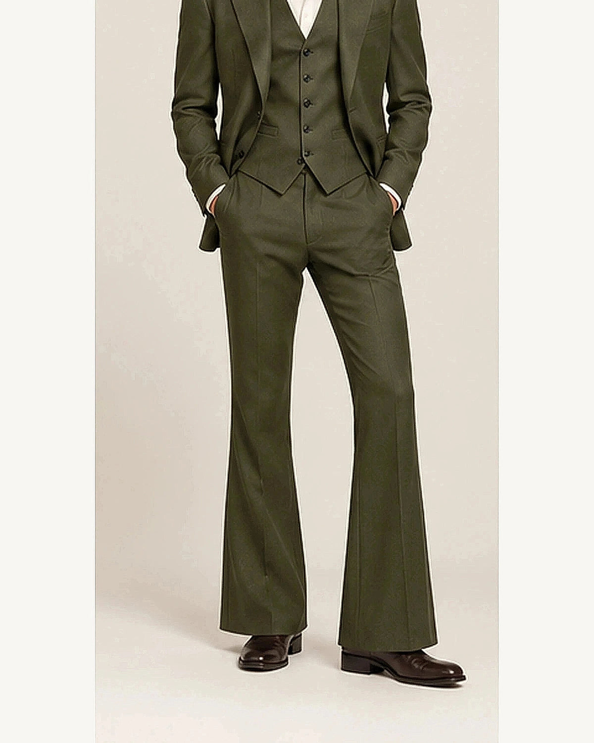 DFCOLOR::Olive::onbody — Retro 70s Three-Piece Flare Suit