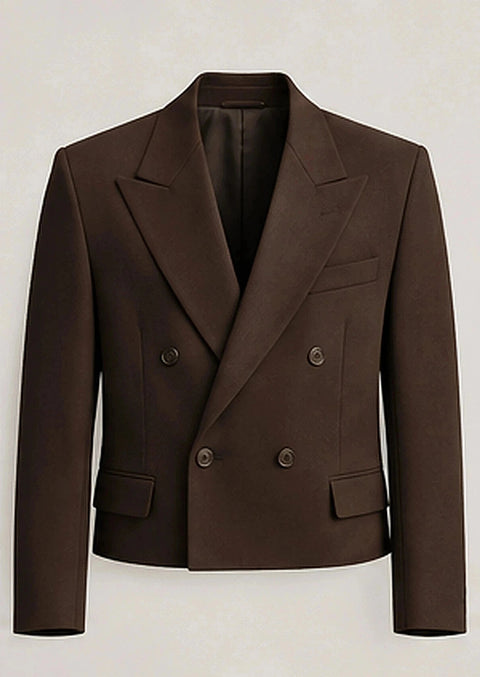 DFCOLOR::Chocolate::product — Charcoal Cropped Double-Breasted Blazer