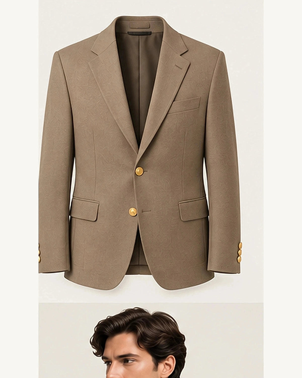DFCOLOR::Taupe::product — Navy Serge Blazer with Gold Buttons