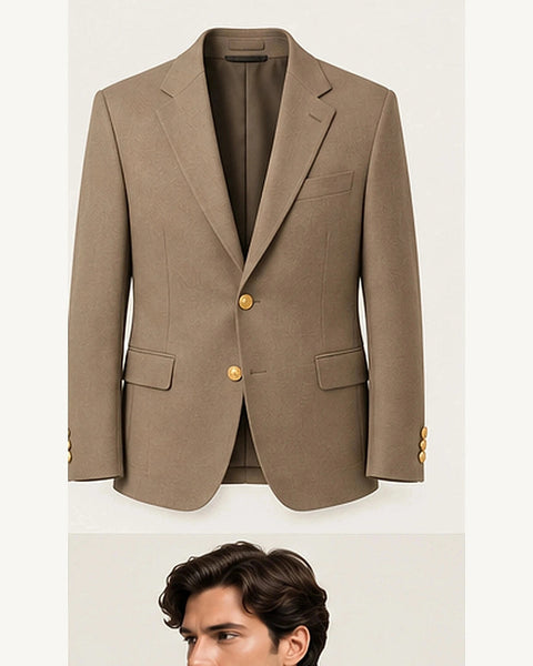 DFCOLOR::Taupe::product — Navy Serge Blazer with Gold Buttons