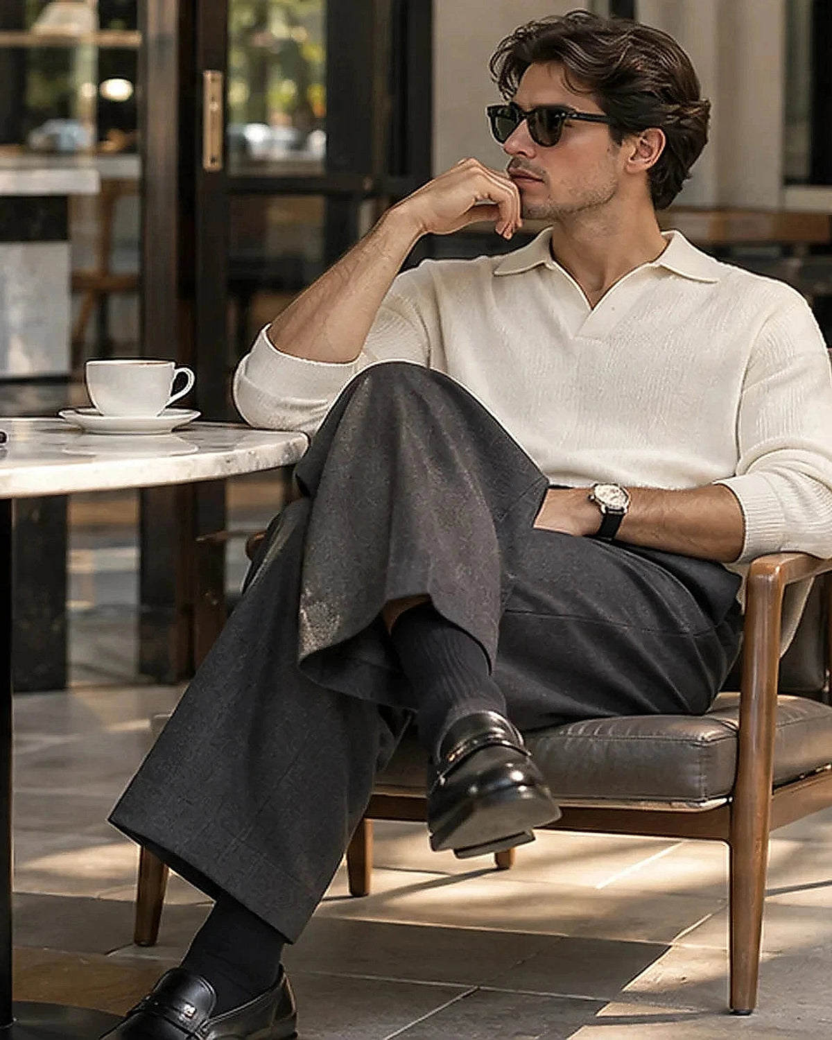 DFCOLOR::Charcoal::Charcoal High-Rise Wide-Pleat Trousers contemporary lifestyle styling