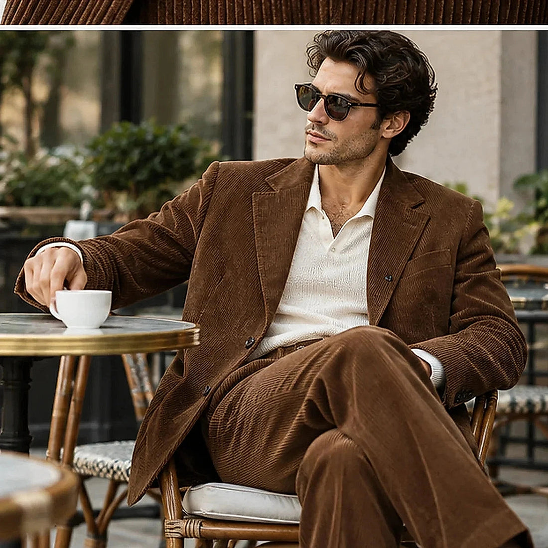 DFCOLOR::Tobacco::Tobacco Corduroy Two-Piece Suit — lifestyle view