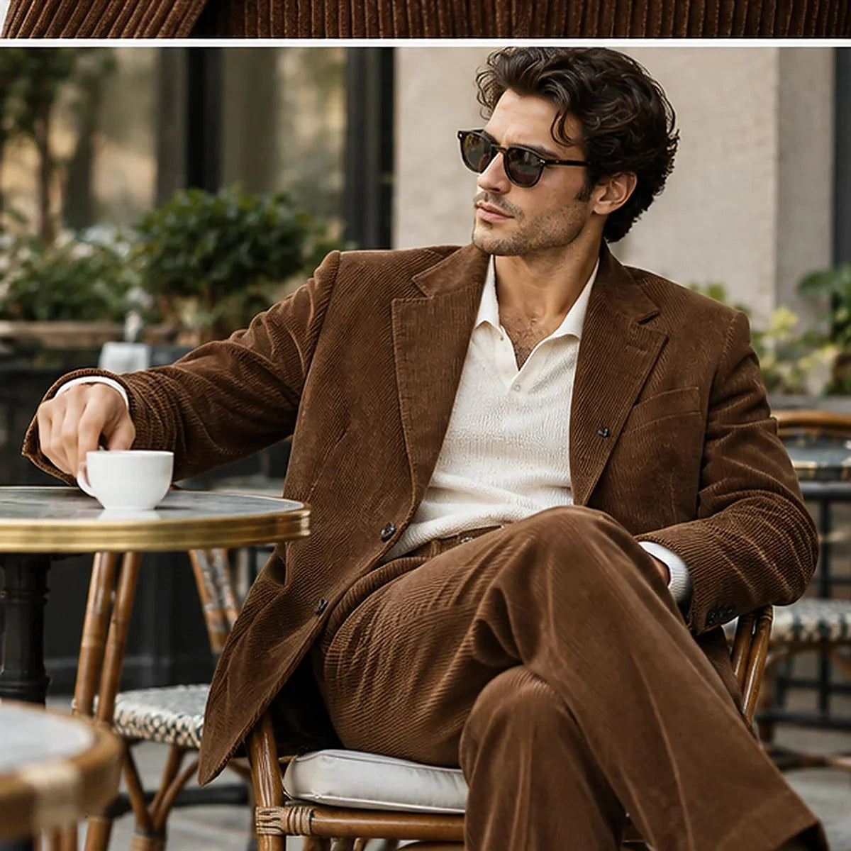 DFCOLOR::Tobacco::Tobacco Corduroy Two-Piece Suit — lifestyle view