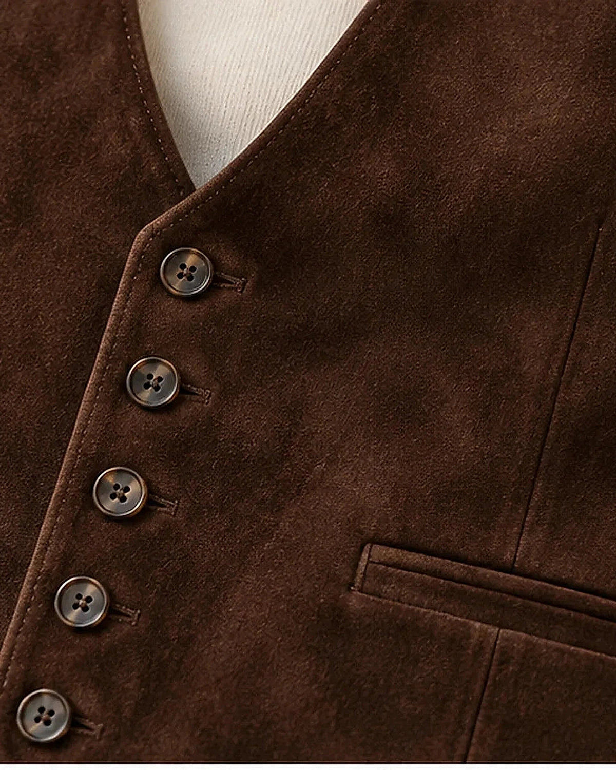 DFCOLOR::Chocolate::Chocolate Faux Suede Tailored Waistcoat fabric and tailoring detail