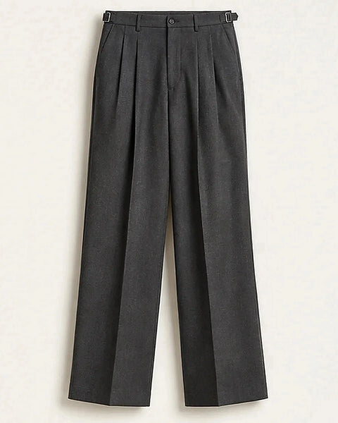 DFCOLOR::Charcoal::Charcoal High-Rise Wide-Pleat Trousers clean product view