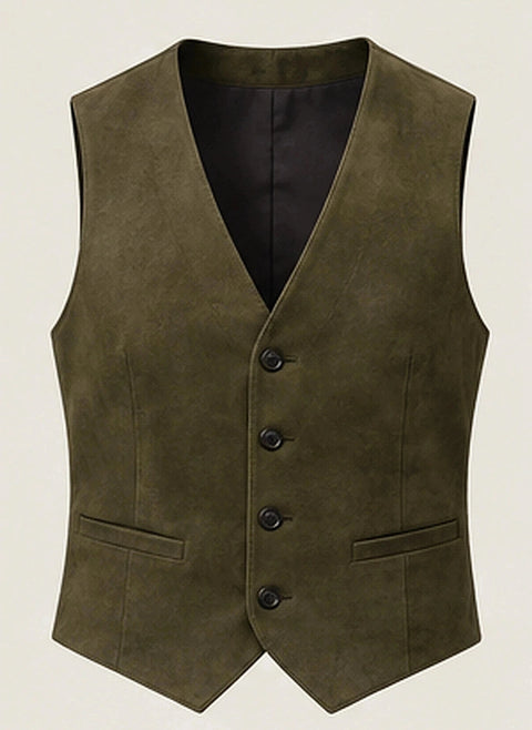 DFCOLOR::Olive::product — Chocolate Faux Suede Tailored Waistcoat