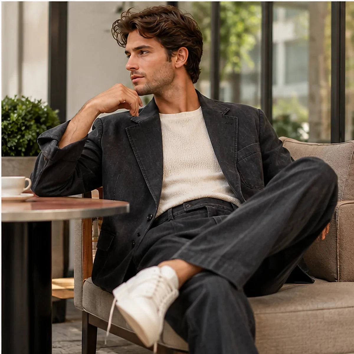 DFCOLOR::Washed Black::Washed Black Relaxed Two-Piece Suit — lifestyle view