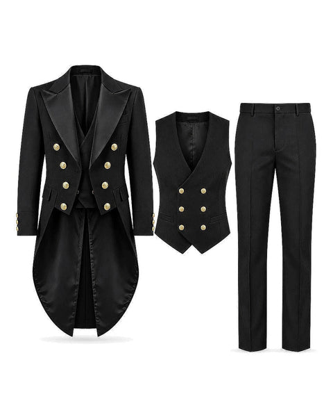 DFCOLOR::Black::Regency tailcoat formal set — white-background front product view