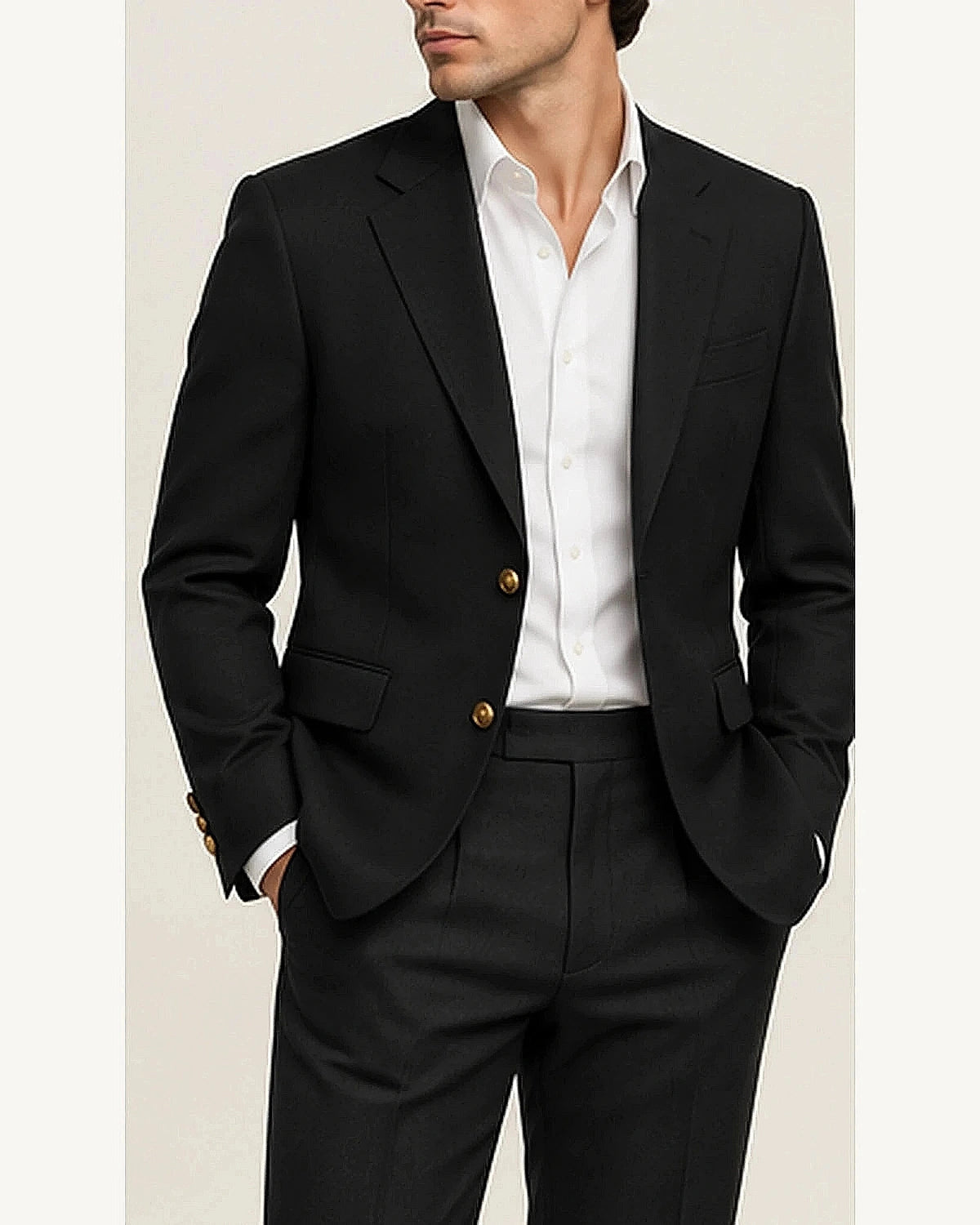 DFCOLOR::Black::onbody — Navy Serge Blazer with Gold Buttons