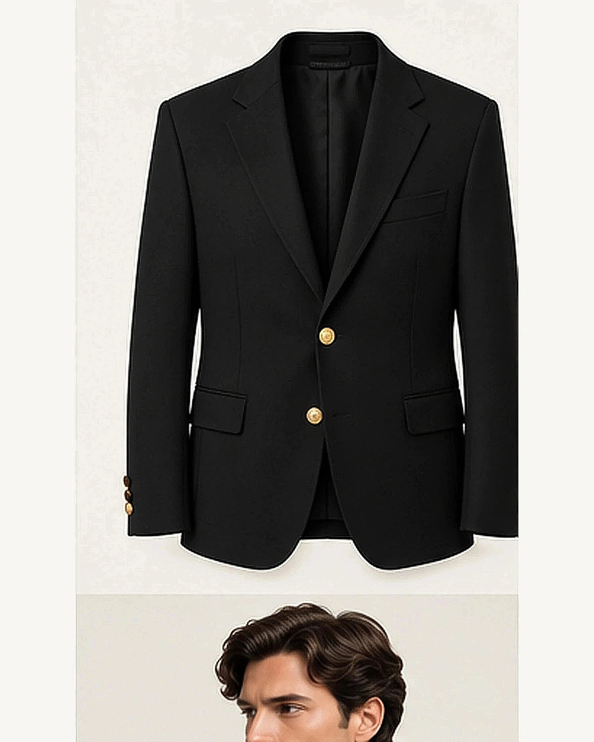 DFCOLOR::Black::product — Navy Serge Blazer with Gold Buttons
