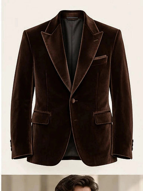 DFCOLOR::Chocolate::product — Burgundy Velvet Peak-Lapel Blazer