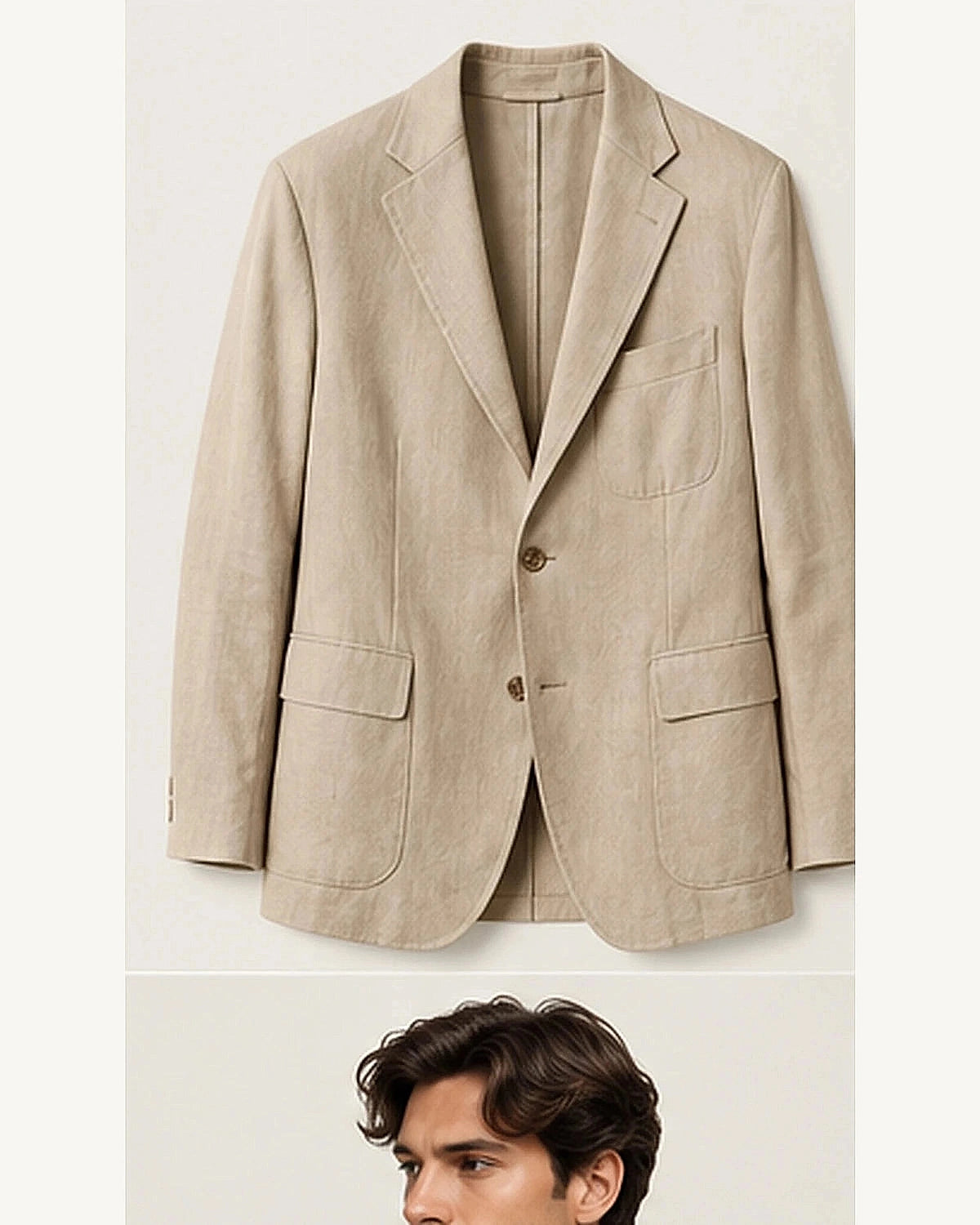 DFCOLOR::Sand::product — Olive Unstructured Linen-Look Cotton Blazer