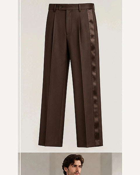 DFCOLOR::Chocolate::product — Black Satin Side-Stripe Tailored Trousers